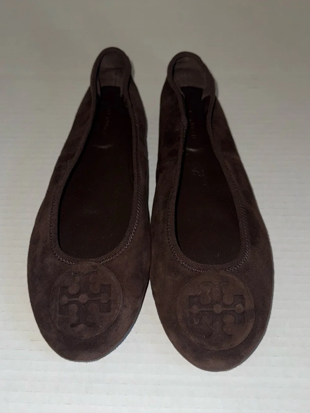 TORY BURCH Dark Cocoa Brown Suede Leather REVA Travel Foldable Ballet Flats 8.5